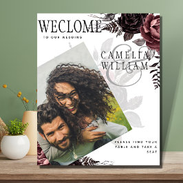 Póster LEAHG Borgoña Rosas Negras Foto de Boda Bienvenido