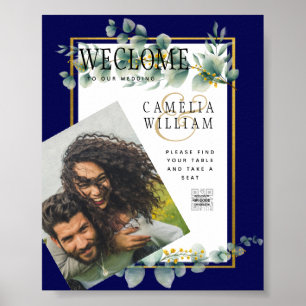 Póster LeahG NAVY AZUL GOLD Greenery Eucalyptus Boda