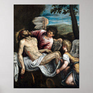 Póster Leandro Bassano El Cristo muerto con ángeles