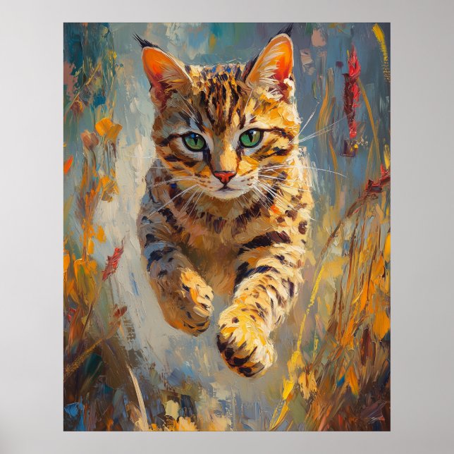Póster  Leaping Bengal Cat Art (Frente)