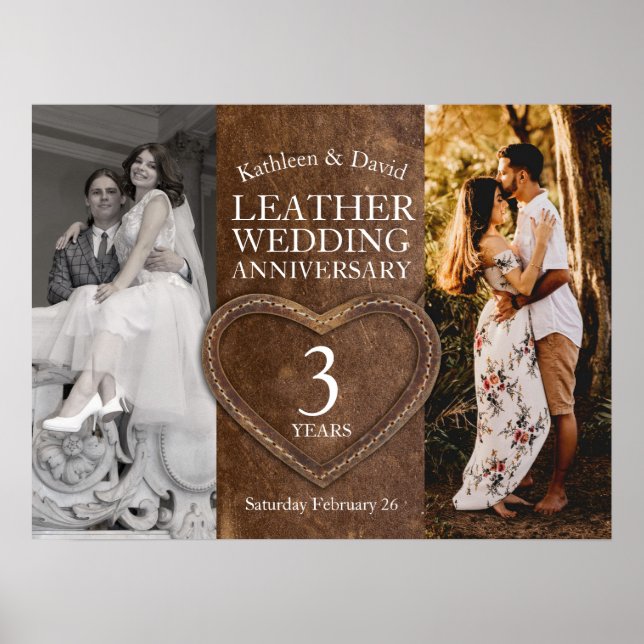 Póster Leather 3rd wedding anniversary heart party (Frente)