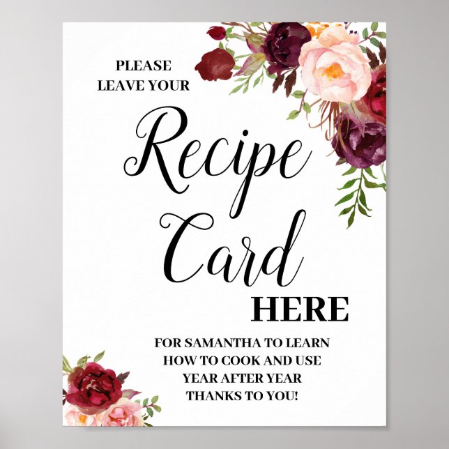 Póster Leave recipe card here bridal shower sign (Frente)