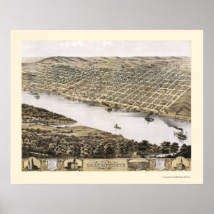 Póster Leavenworth, mapa panorámico de KS - 1869