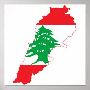 Póster Lebanon Flag Map