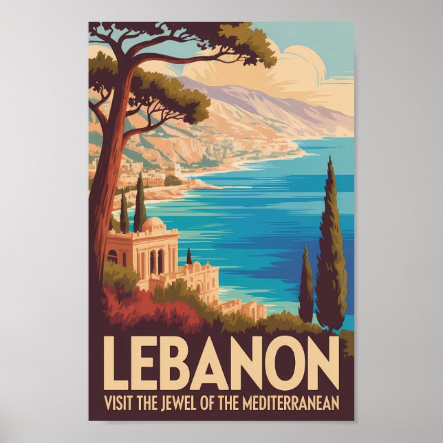 Póster Lebanon Landscape Illustration Travel Art Vintage (Frente)