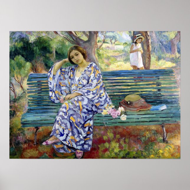 Póster Lebasque - Mujer joven sentada en un banco 1911 (Frente)