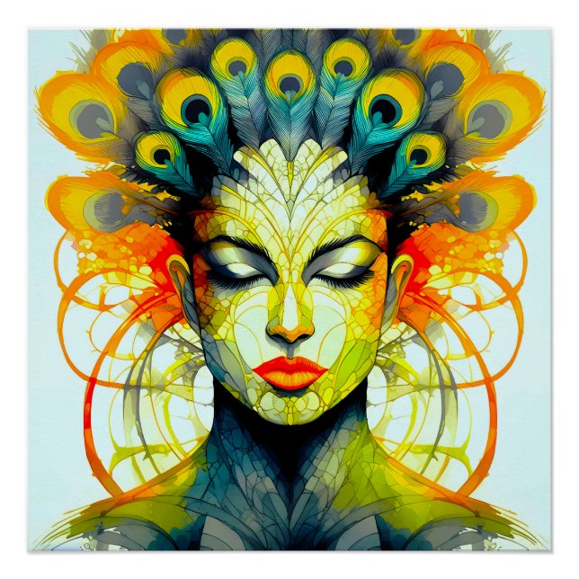 Póster Lebendige Pfauenfeder-Schönheit Verschmelzung (Anverso)