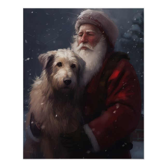 Póster Lebrel con Santa Claus Festivo de Navidad (Anverso)