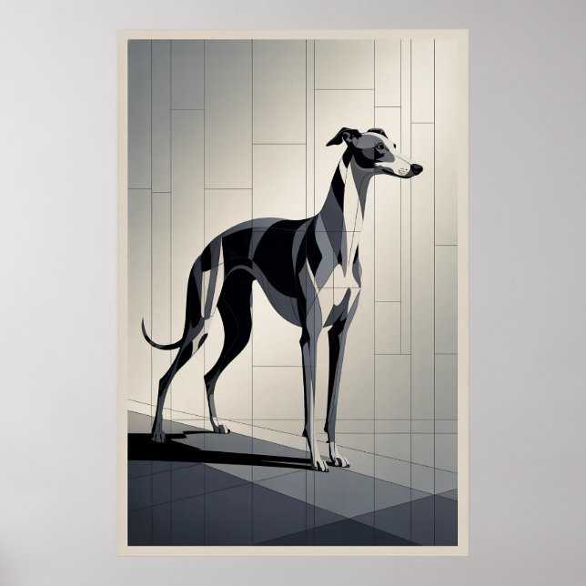 Póster Lebrel de Patchwork - Perro Geométrico Esbelto (Frente)