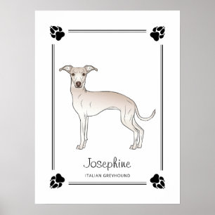 Póster Lebrel Italiano Crema Con Patas Y Texto Personaliz