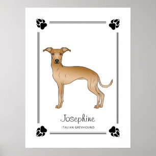 Póster Lebrel Italiano Cría Con Patas Y Texto Personaliza