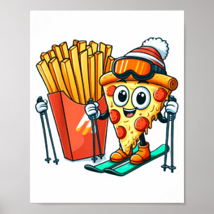 Póster Lección de esquí para niños pizza patatas fritas e