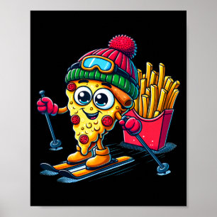 Póster Lección de esquí pizza patatas fritas esquí amante