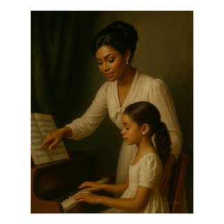 Póster Lecciones de Piano Madre-Hija Elegante Nostálgico