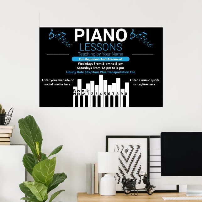 Póster Lecciones de piano personalizadas Música Profesora (Oficina en casa)