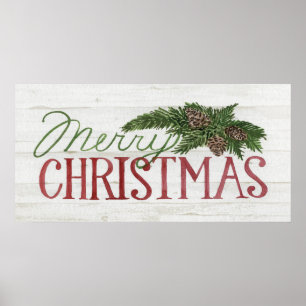 Póster Lechada de cal de madera de las Felices Navidad el