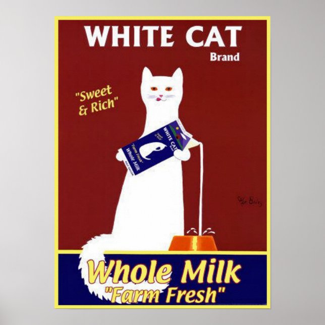 Póster Leche entera de marca de gato blanco (Frente)