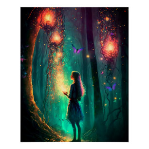 Póster Leche mágica encantada Fantasía Forestal Pixe Polv