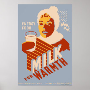 Póster Leche - para alimentos calientes Energía