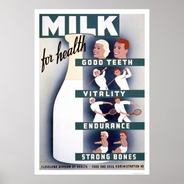Póster Leche Para La Salud 1940 WPA (Frente)