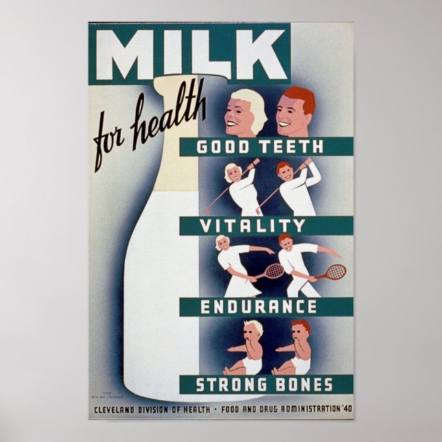 Póster Leche - para la salud, los buenos dientes, la vita (Frente)