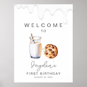 Póster Leche Y Cookies Cualquier Edad Bienvenida De Cumpl