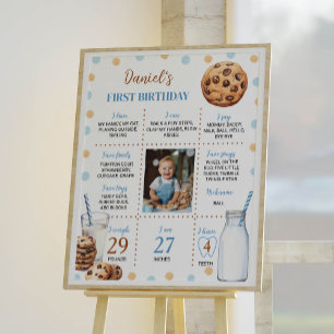 Póster Leche Y Cookies Primer Poster del hito de cumpleañ