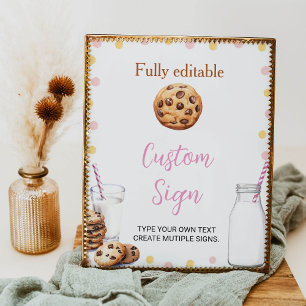 Póster Leche Y Galletas Chica Personalizado Rótulo Fiesta