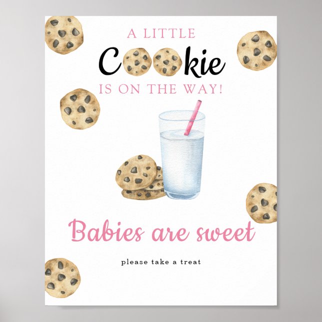 Póster Leche y galletas ducha bebé Bebés son dulces (Frente)