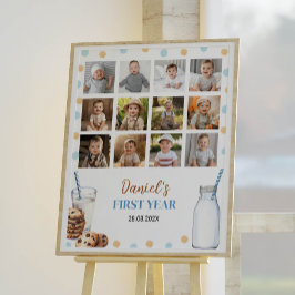 Póster Leche y galletas Rótulo de foto de cumpleaños