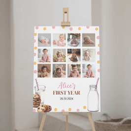 Póster Leche y galletas Rótulo de foto de cumpleaños