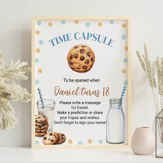 Póster Leche Y Galletas Rótulo De La Cápsula De Cumpleaño
