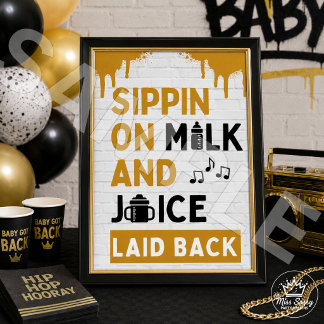 Póster Leche y Jugo Cumpleaños Hip Hop 90s | Baby Shower