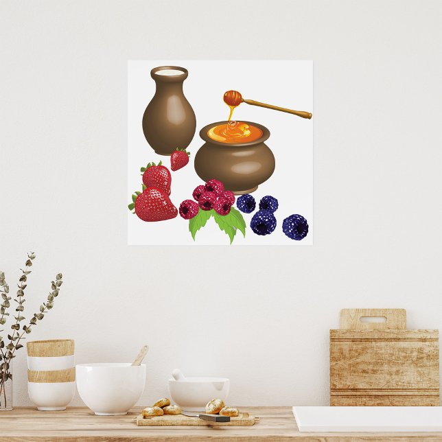 Póster Leche y Miel con Bayas Comida Rústica (Subido por el creador)