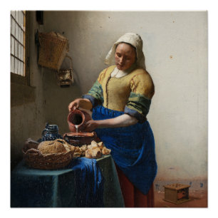 Póster Lechera de Juan Vermeer brillante