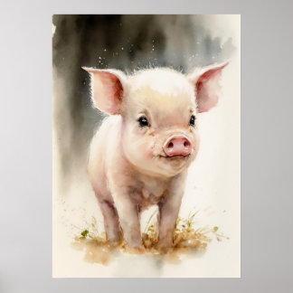 Póster Lechón acuarela Nursery Wall Art Poster