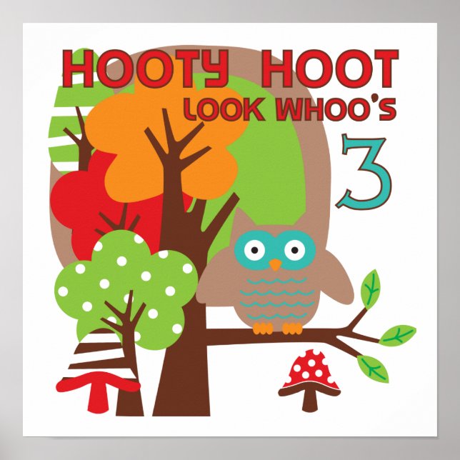 Póster Lechuza 3 camisetas de cumpleaños y regalos (Frente)