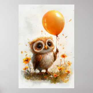 Póster Lechuza Adorable con globo Naranja - Autum caprich