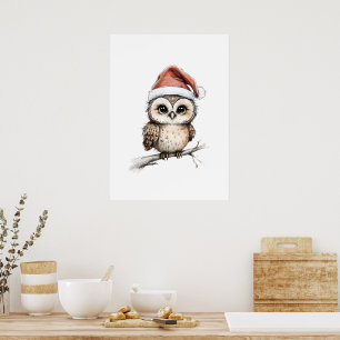 Póster Lechuza Adorable en Santa Hat - Ilustración de vac