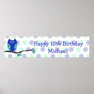 Póster Lechuza azul 10.º Rótulo personalizado de cumpleañ