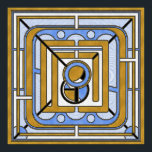 Póster Lechuza - Azul y Oro Art Deco Resumen<br><div class="desc">Una representación abstracta y geométrica de una lechuza,  rica en estilo Art Deco con un armonioso esquema de colores azul y oro.</div>