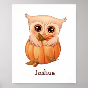 Póster Lechuza Bebé Adorable Con Nombre Poster