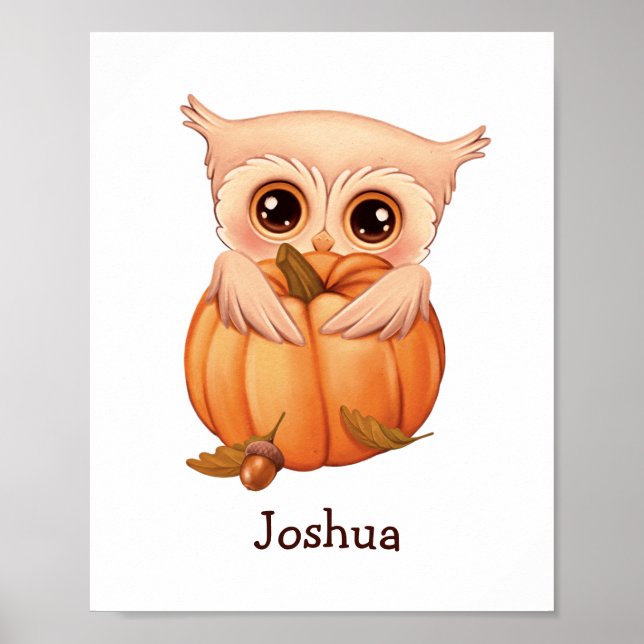 Póster Lechuza Bebé Adorable Con Nombre Poster (Frente)