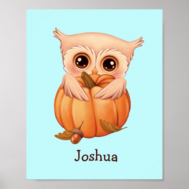Póster Lechuza Bebé Adorable Con Nombre Poster (Frente)