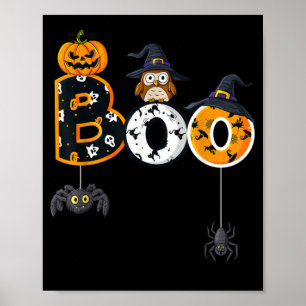 Póster Lechuza Boo De Halloween Con Arañas Gorras De Bruj