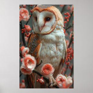 Póster Lechuza con flores Poste fotorrealista de alta cal