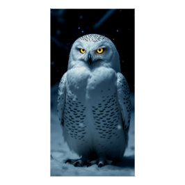 Póster Lechuza con ojos brillantes en nieve - Misteriosa