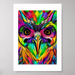 Póster Lechuza con plumas coloridas Quirky AI Art