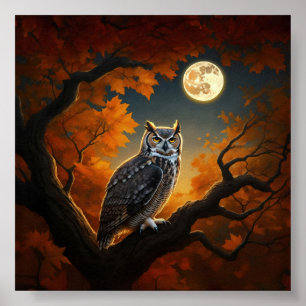 Póster Lechuza Cuerno en otoño
