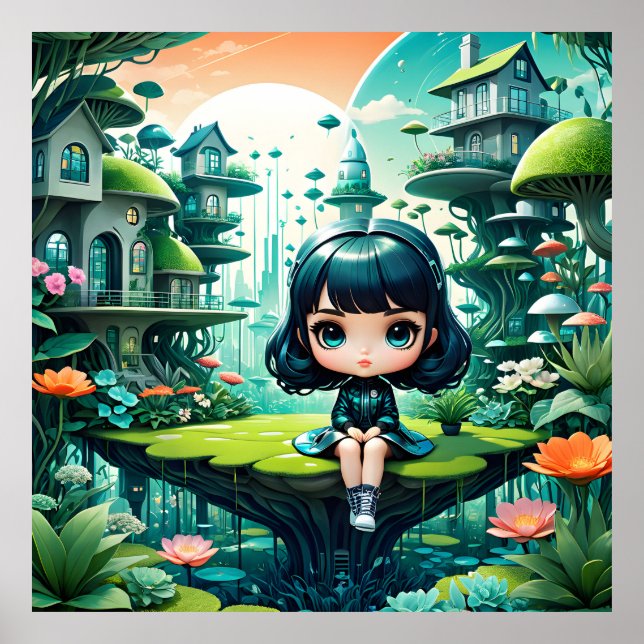 Póster Lechuza cuta en Beanie colorida (Frente)